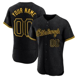 Custom Pittsburgh Pirates Men's Authentic Snake Skin City Jersey - Black