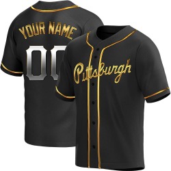 Custom Pittsburgh Pirates Men's Replica Alternate Jersey - Black Golden