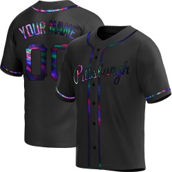 Custom Pittsburgh Pirates Men's Replica Alternate Jersey - Black Holographic